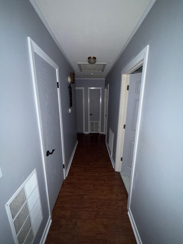 corridor with dark hardwood / wood-style floors