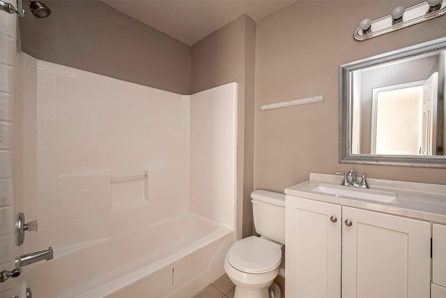 full bathroom with vanity, toilet, shower / bath combination, and tile patterned flooring