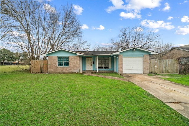 ranch-style house with a garage and a front yard