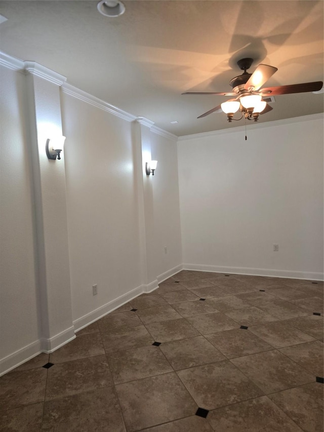 unfurnished room featuring crown molding and ceiling fan