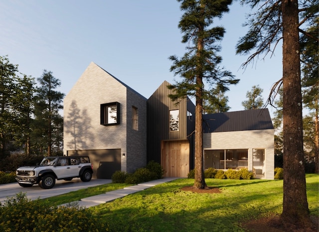 view of front of home with a garage and a front yard