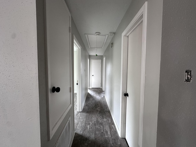 hallway with dark wood-type flooring