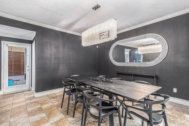 dining area featuring crown molding and a textured ceiling