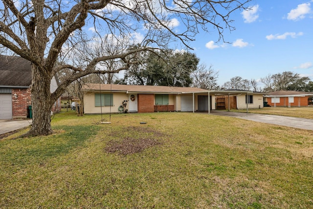 ranch-style home with a front lawn and a carport