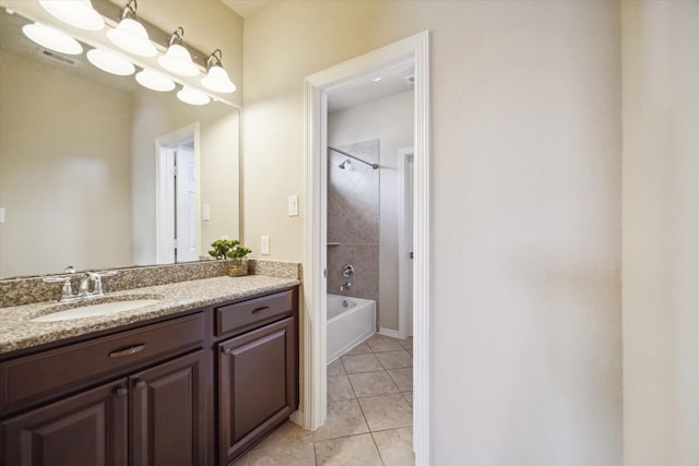 bathroom featuring tile patterned floors, tiled shower / bath combo, and vanity