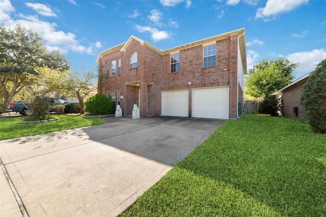 view of front facade with a garage and a front yard