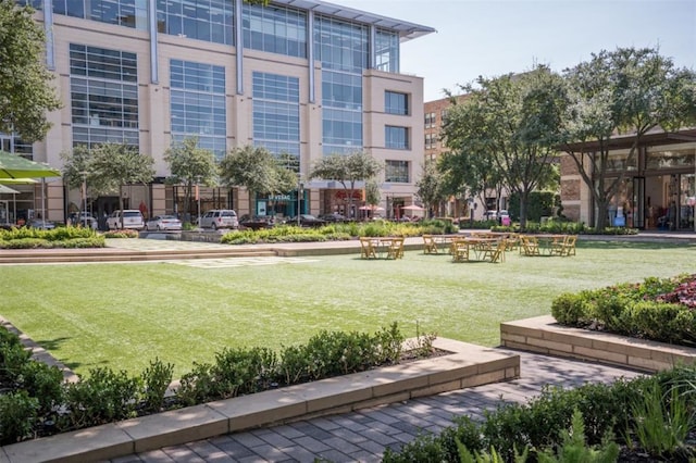 view of community featuring a lawn