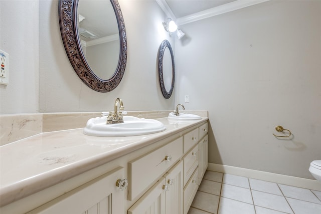 36111 Post Oak Cir, Magnolia, TX 77355 - full bathroom with double vanity, ornamental molding, and tile patterned flooring