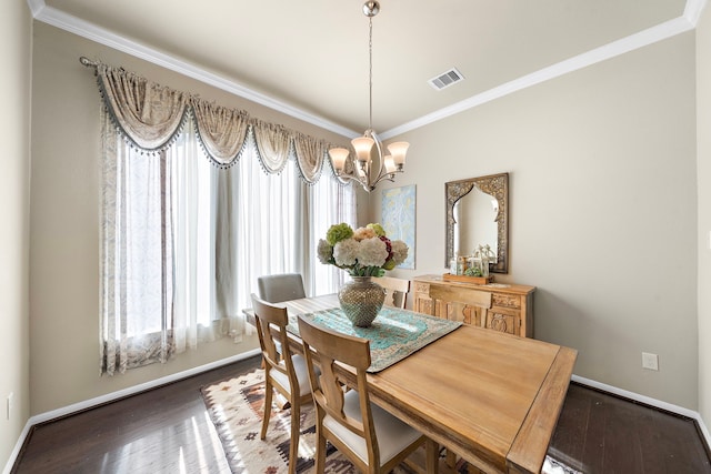 dining area featuring dark wood-type flooring, a wealth of natural light, and a chandelier