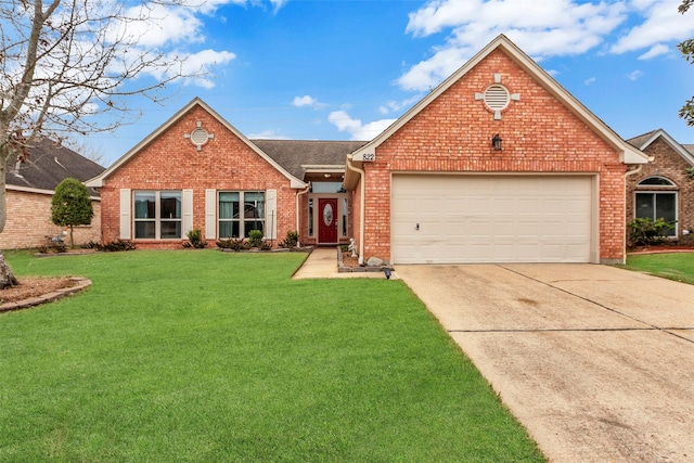 view of front of home featuring a garage and a front lawn