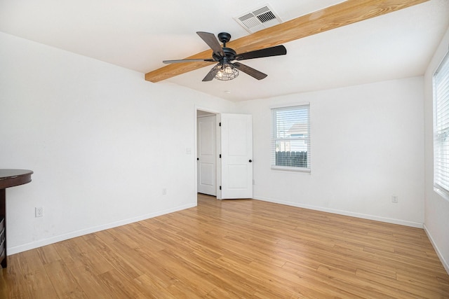 unfurnished room featuring ceiling fan and light wood-type flooring