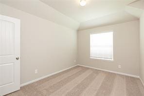 unfurnished room featuring lofted ceiling and light hardwood / wood-style floors