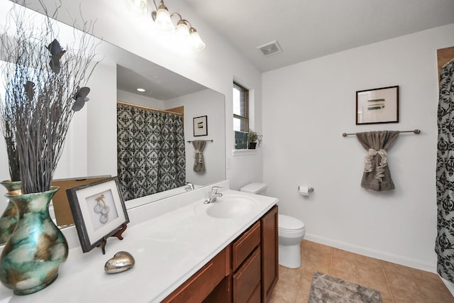 bathroom featuring vanity, toilet, and tile patterned flooring