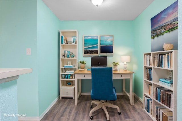 office space featuring dark hardwood / wood-style flooring