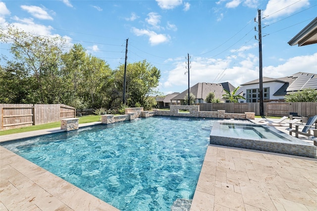 view of swimming pool with pool water feature