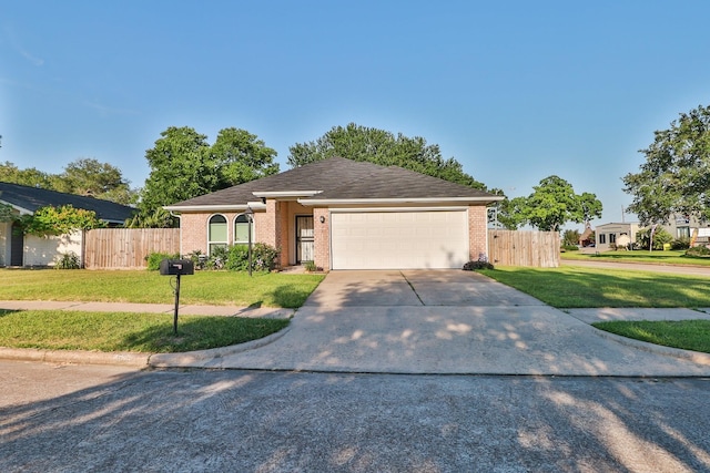 ranch-style house featuring a garage and a front yard