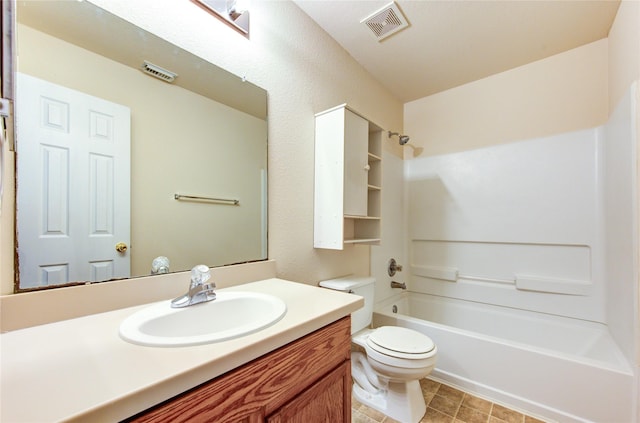 full bathroom with toilet, vanity, and bathtub / shower combination