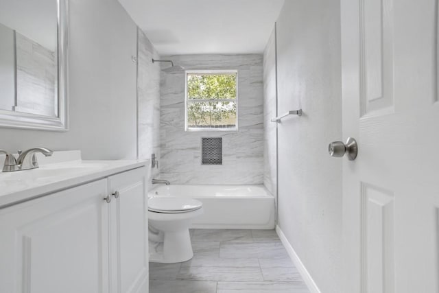 3114 Carolyn St, Bacliff, TX 77518 - bathroom with marble finish floors, vanity, toilet, shower / washtub combination, and baseboards