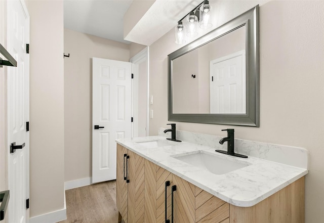 bathroom featuring vanity and wood-type flooring