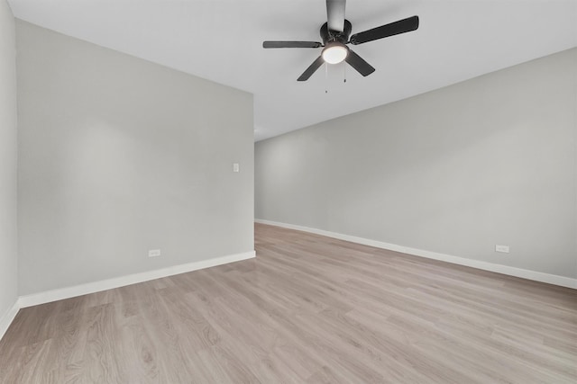 spare room featuring ceiling fan and light hardwood / wood-style flooring