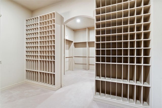 walk in closet featuring carpet flooring