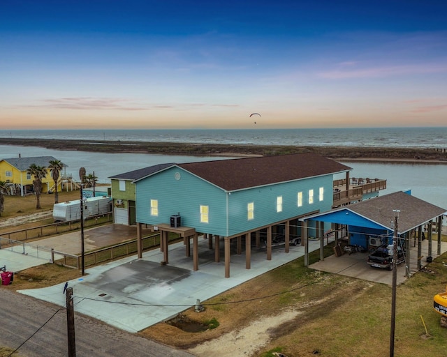 exterior space featuring a water view