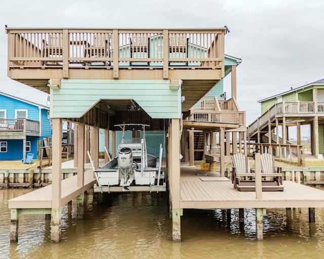 dock area with a water view