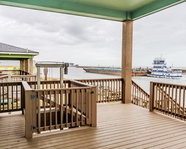 deck with a water view