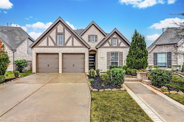 tudor house with a garage