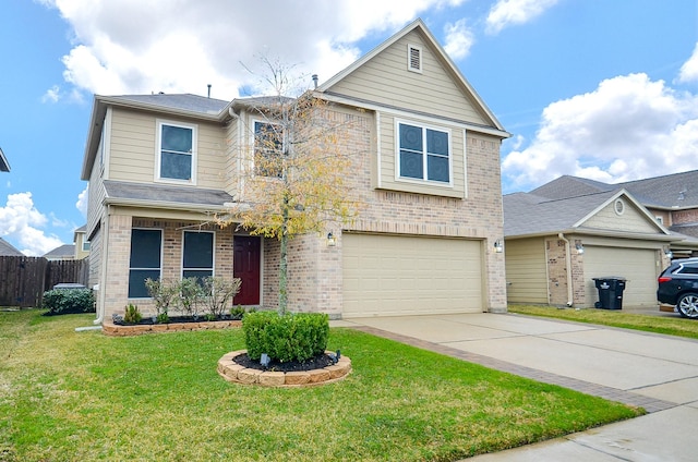 view of front of house with a garage and a front lawn