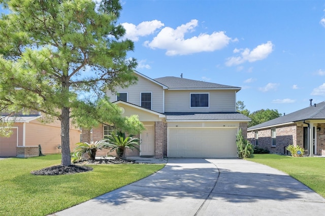 front facade with a front yard and a garage