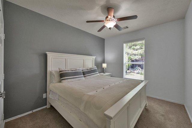 bedroom with carpet floors and ceiling fan