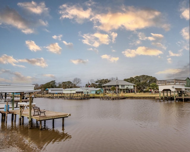 view of dock featuring a water view