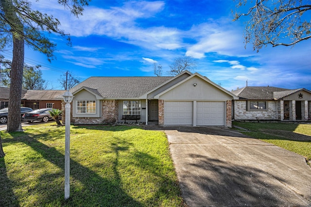 ranch-style house with a garage and a front yard