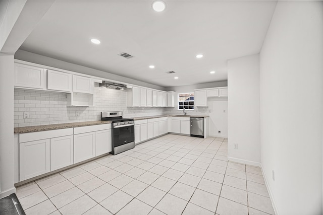 kitchen featuring white cabinetry, sink, light stone countertops, and appliances with stainless steel finishes