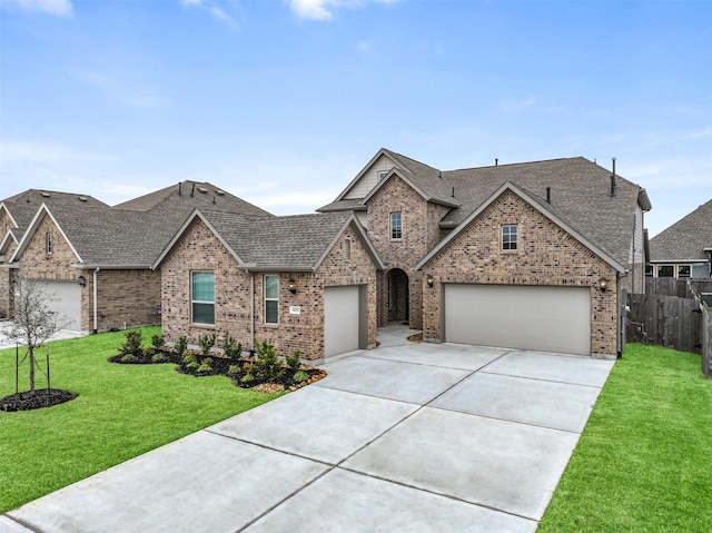 view of front of property featuring a garage and a front yard