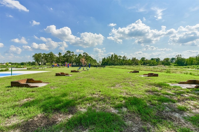 view of community featuring a lawn