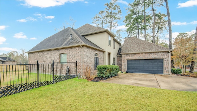 exterior space with a garage and a front yard