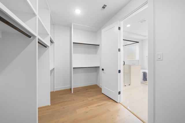 spacious closet featuring light hardwood / wood-style flooring