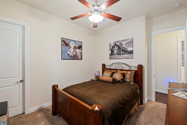 bedroom featuring carpet and ceiling fan