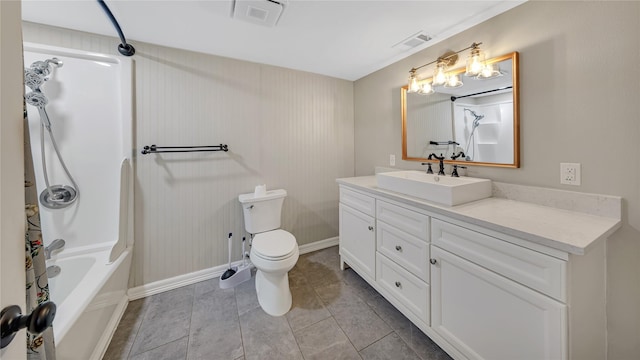 full bathroom featuring vanity, toilet, tile patterned floors, and  shower combination