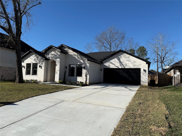 view of front of property with a garage and a front yard