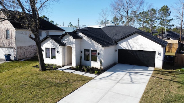 view of front of house featuring a garage and a front yard