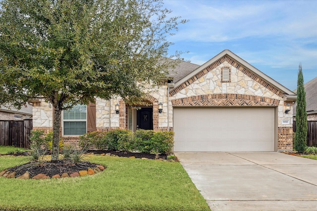 view of front of home featuring a garage and a front lawn