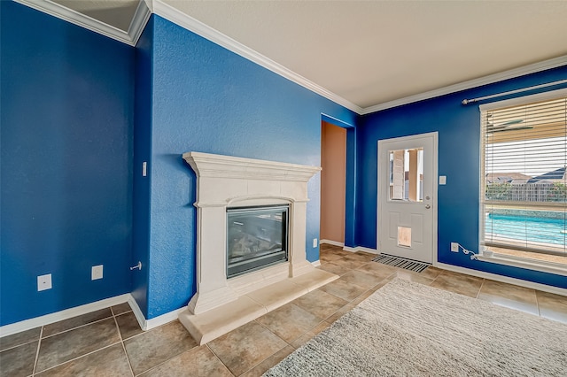 interior space with crown molding and tile patterned floors