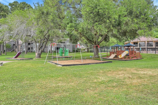 view of play area featuring a lawn