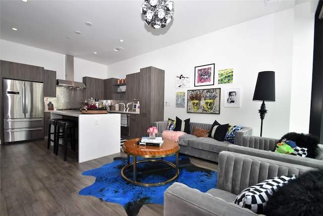 living room featuring dark hardwood / wood-style floors