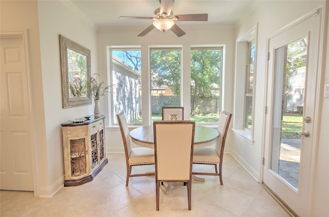 sunroom with plenty of natural light and ceiling fan