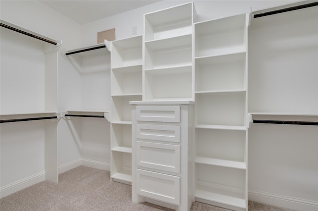 spacious closet with light colored carpet