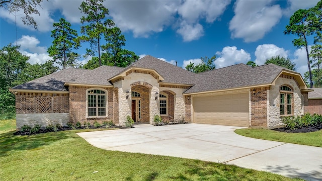 view of front of house featuring a garage and a front yard